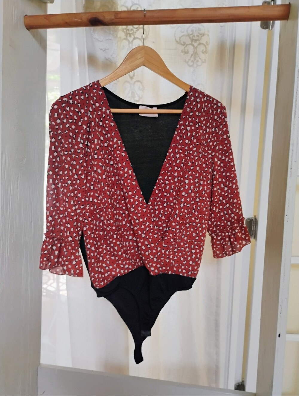 Women’s Floral Wrap Bodysuit Top - Unbranded